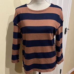 Madewell Navy and Tan Stripe Sweater with Exposed Seams